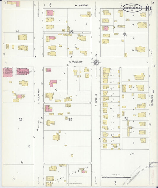 Sanborn Fire Insurance Map from Independence, Jackson County, Missouri (1916), Sheet #0010 - Historic Sanborn Fire Insurance Map Print, vintage old map wall art, antique decor, genealogy gift, Missouri Missouri map