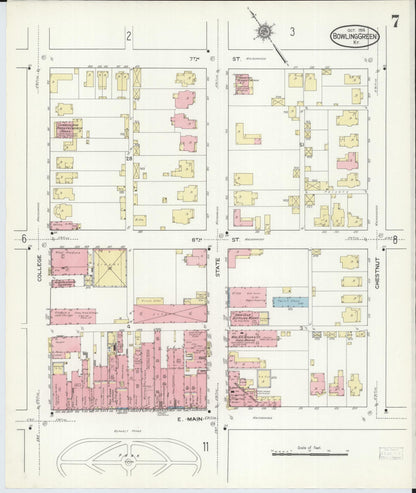 Sanborn Fire Insurance Map from Bowling Green, Warren County, Kentucky (1914), Sheet #0007 - Complete Map Set gallery image, historic Sanborn map, vintage wall art, Kentucky Kentucky
