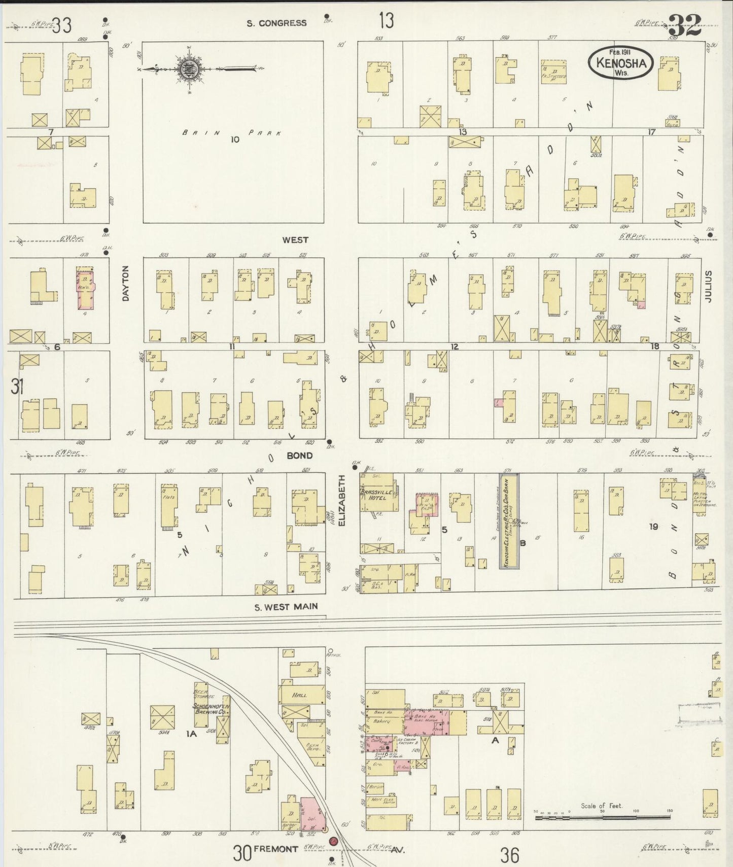 Sanborn Fire Insurance Map from Kenosha, Kenosha County, Wisconsin (1911), Sheet #0032 - Complete Map Set gallery image, historic Sanborn map, vintage wall art, Wisconsin Wisconsin