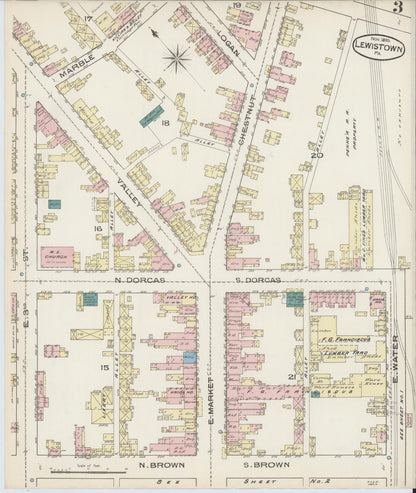 Sanborn Fire Insurance Map from Lewistown, Mifflin County, Pennsylvania (1885), Sheet #0003 - Historic Sanborn Fire Insurance Map Print, vintage old map wall art, antique decor, genealogy gift, Pennsylvania Pennsylvania map
