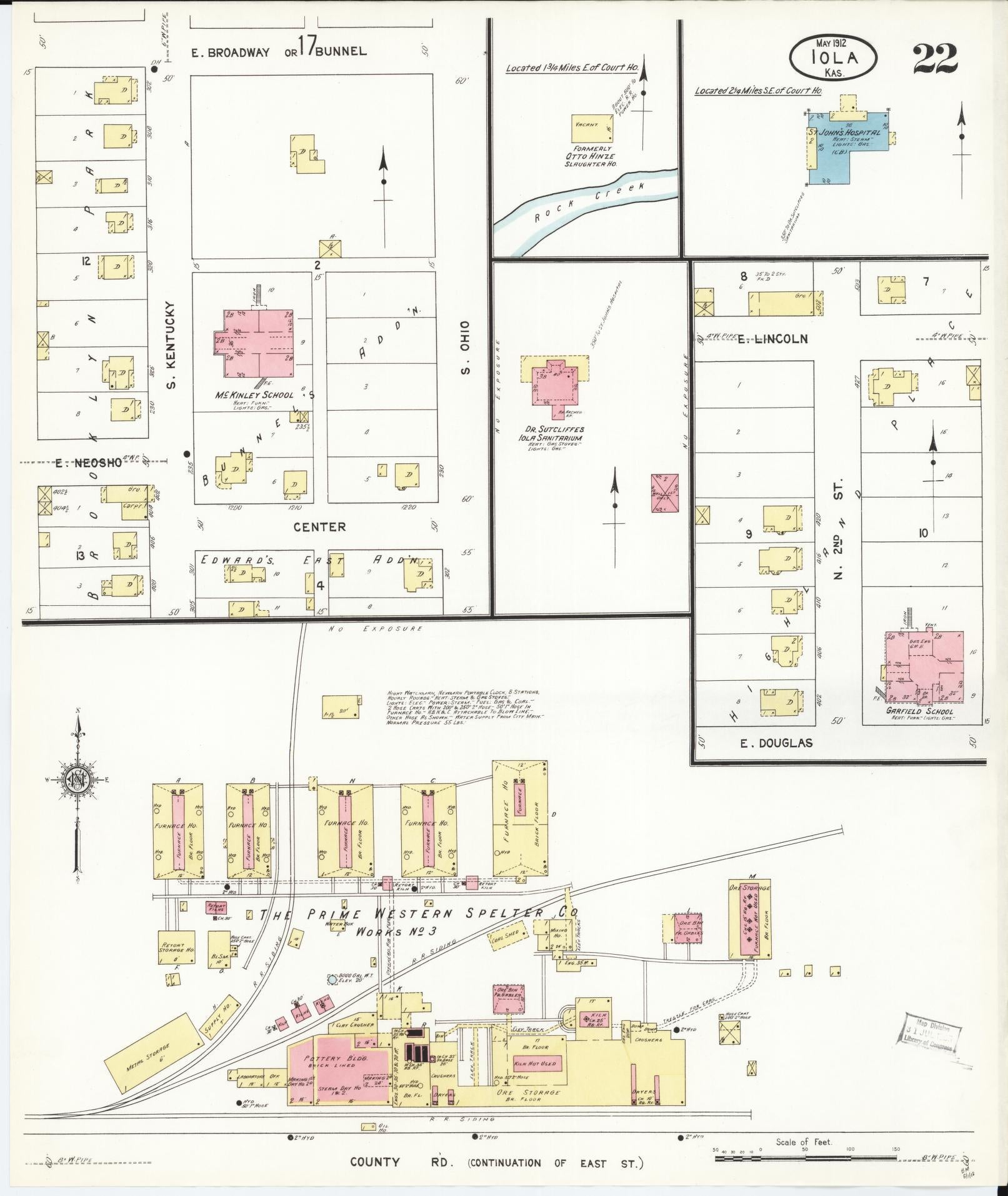 Sanborn Fire Insurance Map from Iola, Allen County, Kansas (1912), Sheet #0022 - Historic Sanborn Fire Insurance Map Print, vintage old map wall art, antique decor, genealogy gift, Kansas Kansas map