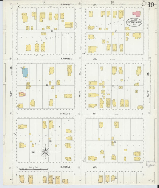 Sanborn Fire Insurance Map from Sioux Falls, Minnehaha County, South Dakota (1902), Sheet #0019 - Historic Sanborn Fire Insurance Map Print, vintage old map wall art, antique decor, genealogy gift, South Dakota South Dakota map