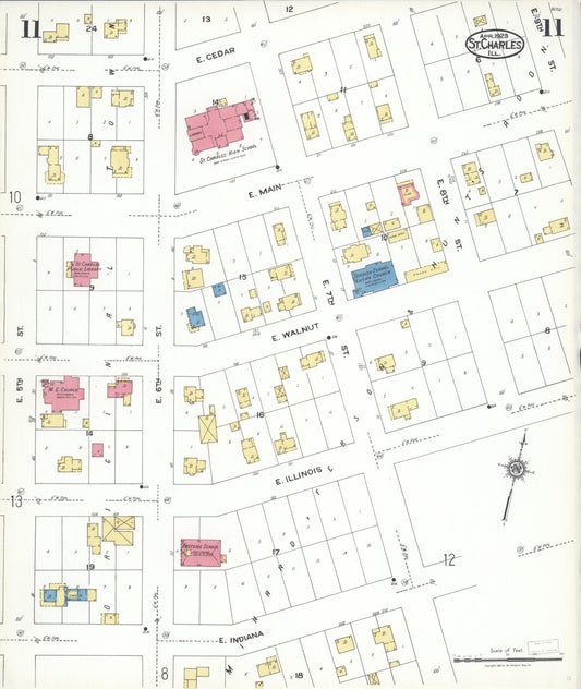Sanborn Fire Insurance Map from Saint Charles, Kane County, Illinois (1923), Sheet #0011 - Historic Sanborn Fire Insurance Map Print, vintage old map wall art, antique decor, genealogy gift, Illinois Illinois map