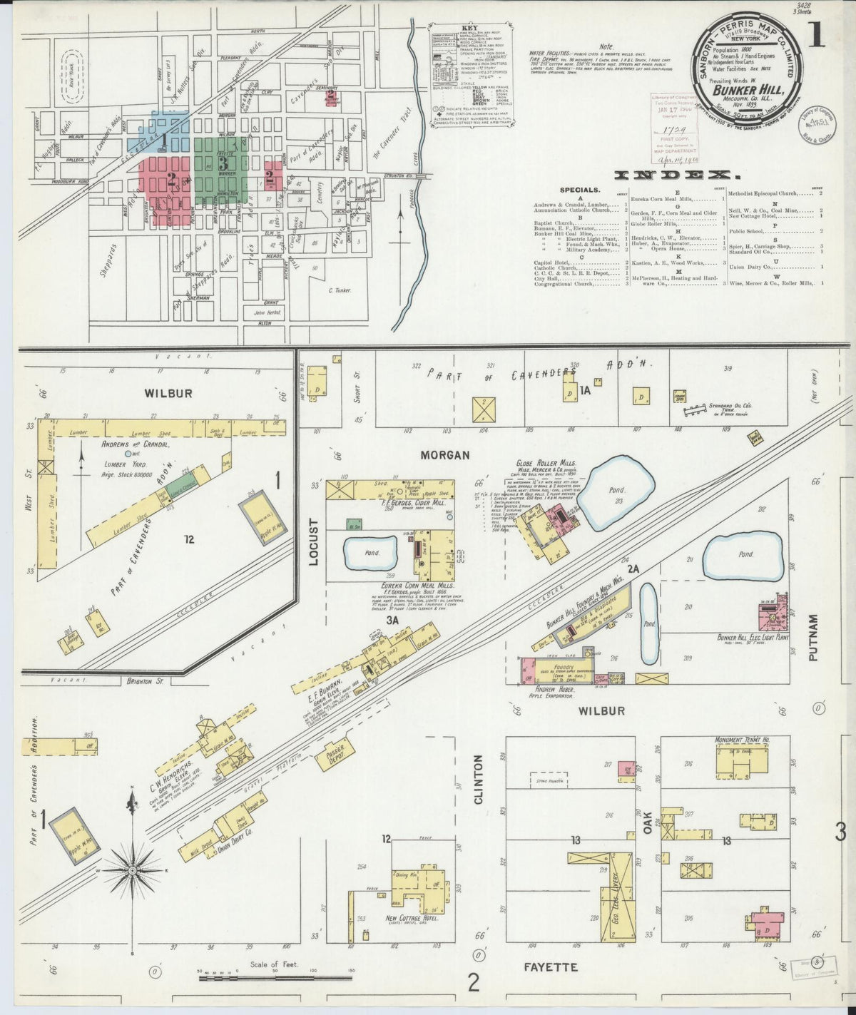 Sanborn Fire Insurance Map from Bunker Hill, Macoupin County, Illinois (1899), Sheet #0001 - Complete Map Set gallery image, historic Sanborn map, vintage wall art, Illinois Illinois