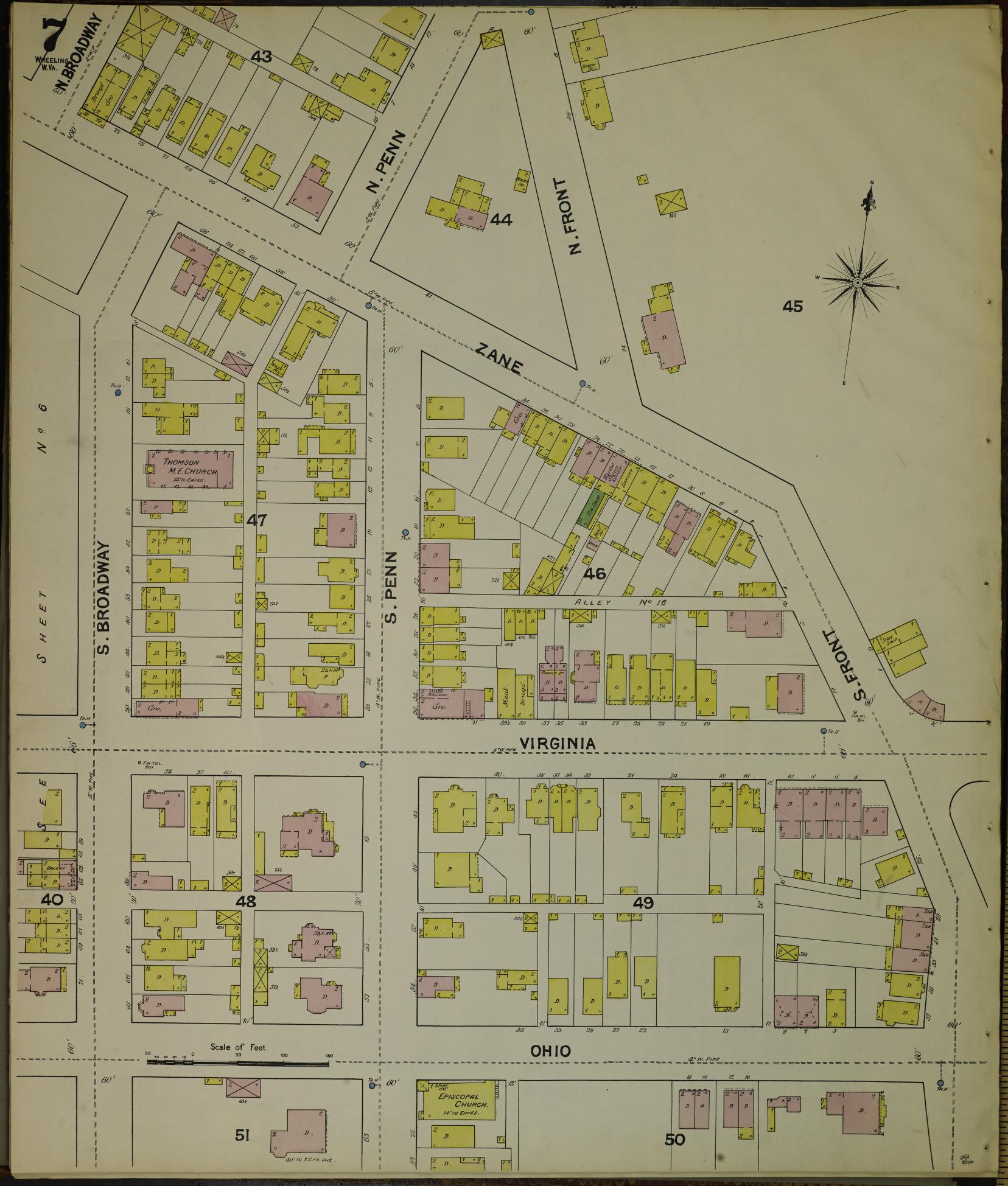 Sanborn Fire Insurance Map from Wheeling, Ohio County, West Virginia (1890), Sheet #0007 - Historic Sanborn Fire Insurance Map Print, vintage old map wall art, antique decor, genealogy gift, West Virginia West Virginia map