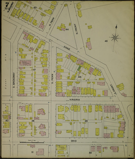Sanborn Fire Insurance Map from Wheeling, Ohio County, West Virginia (1890), Sheet #0007 - Historic Sanborn Fire Insurance Map Print, vintage old map wall art, antique decor, genealogy gift, West Virginia West Virginia map