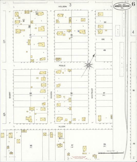Sanborn Fire Insurance Map from Arroyo Grande, San Luis Obispo County, California (1909), Sheet #0006 - Historic Sanborn Fire Insurance Map Print, vintage old map wall art, antique decor, genealogy gift, California California map