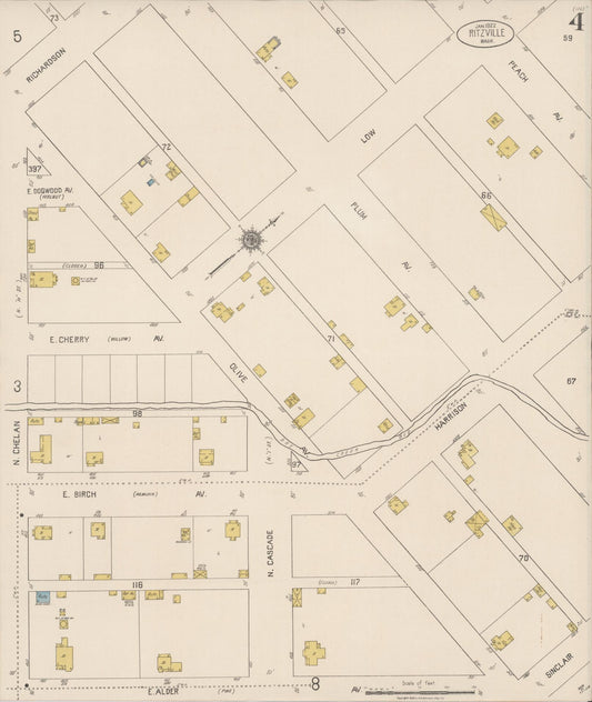 Sanborn Fire Insurance Map from Ritzville, Adams County, Washington (1922), Sheet #0004 - Historic Sanborn Fire Insurance Map Print, vintage old map wall art, antique decor, genealogy gift, Washington Washington map