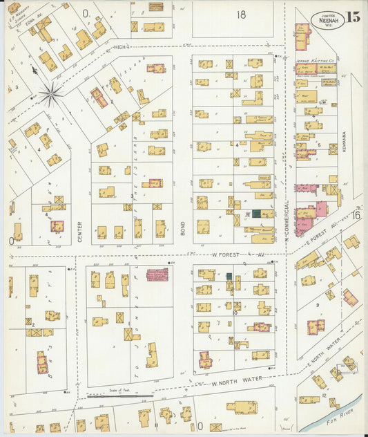 Sanborn Fire Insurance Map from Neenah, Winnebago County, Wisconsin (1906), Sheet #0015 - Historic Sanborn Fire Insurance Map Print, vintage old map wall art, antique decor, genealogy gift, Wisconsin Wisconsin map