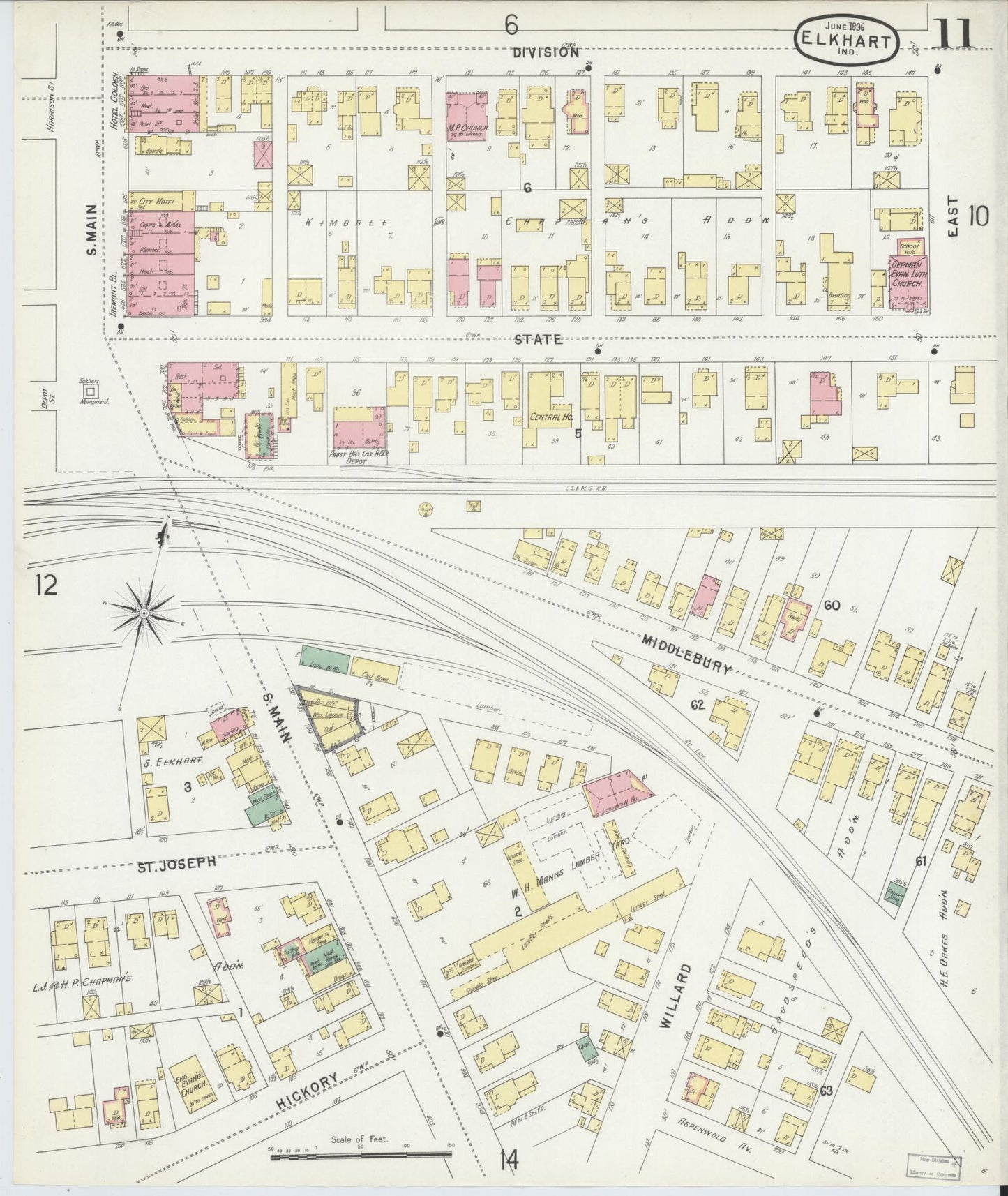 Sanborn Fire Insurance Map from Elkhart, Elkhart County, Indiana (1896), Sheet #0011 - Complete Map Set gallery image, historic Sanborn map, vintage wall art, Indiana Indiana
