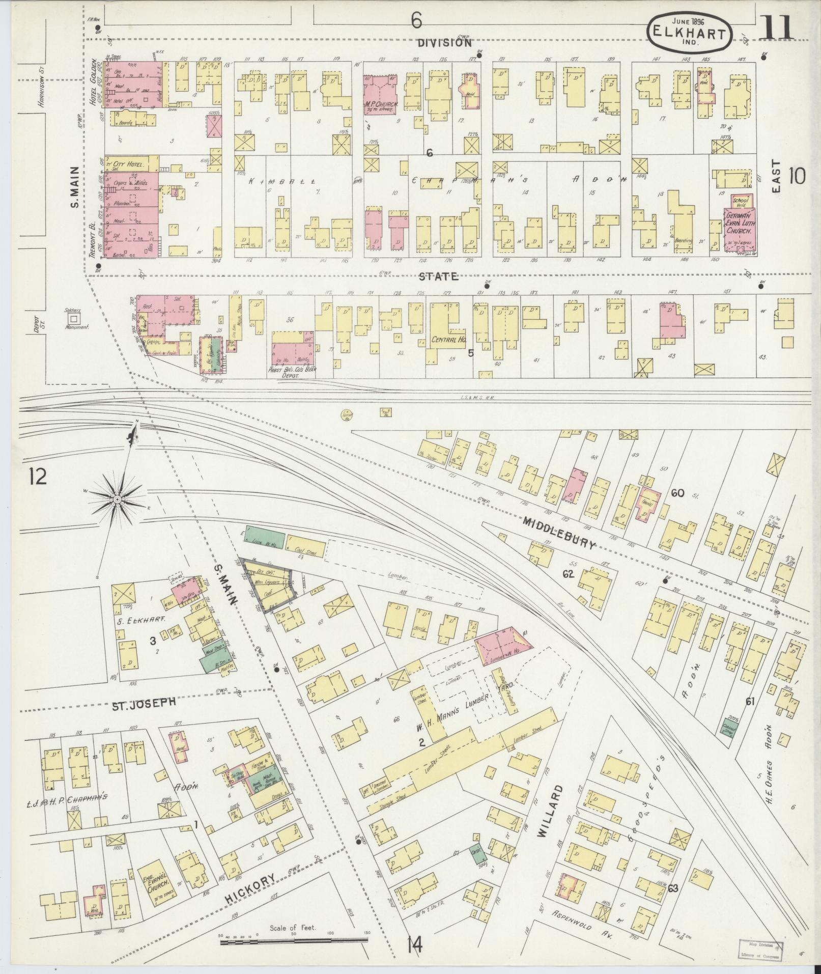 Sanborn Fire Insurance Map from Elkhart, Elkhart County, Indiana (1896), Sheet #0011 - Complete Map Set gallery image, historic Sanborn map, vintage wall art, Indiana Indiana