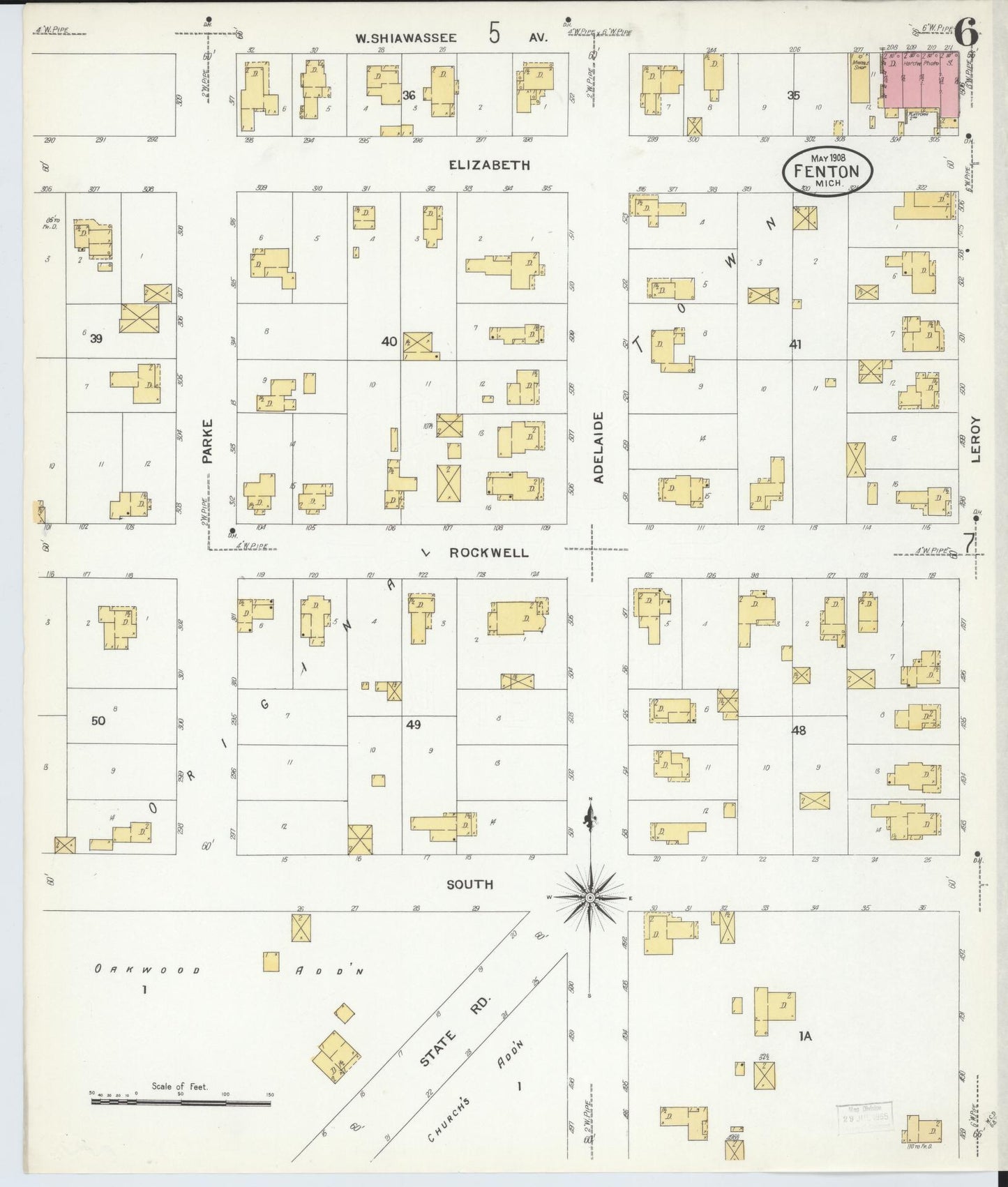 Sanborn Fire Insurance Map from Fenton, Genesee County, Michigan (1908), Sheet #0006 - Complete Map Set gallery image, historic Sanborn map, vintage wall art, Michigan Michigan