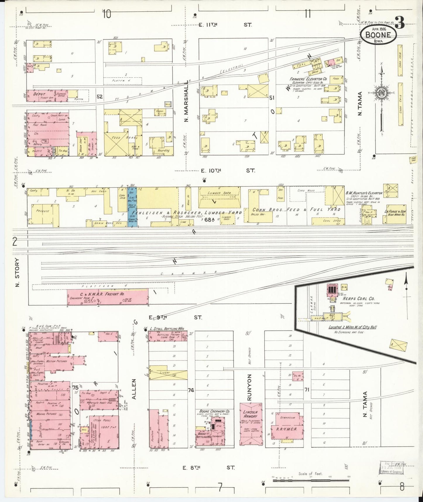 Sanborn Fire Insurance Map from Boone, Boone County, Iowa (1916), Sheet #0003 - Historic Sanborn Fire Insurance Map Print, vintage old map wall art