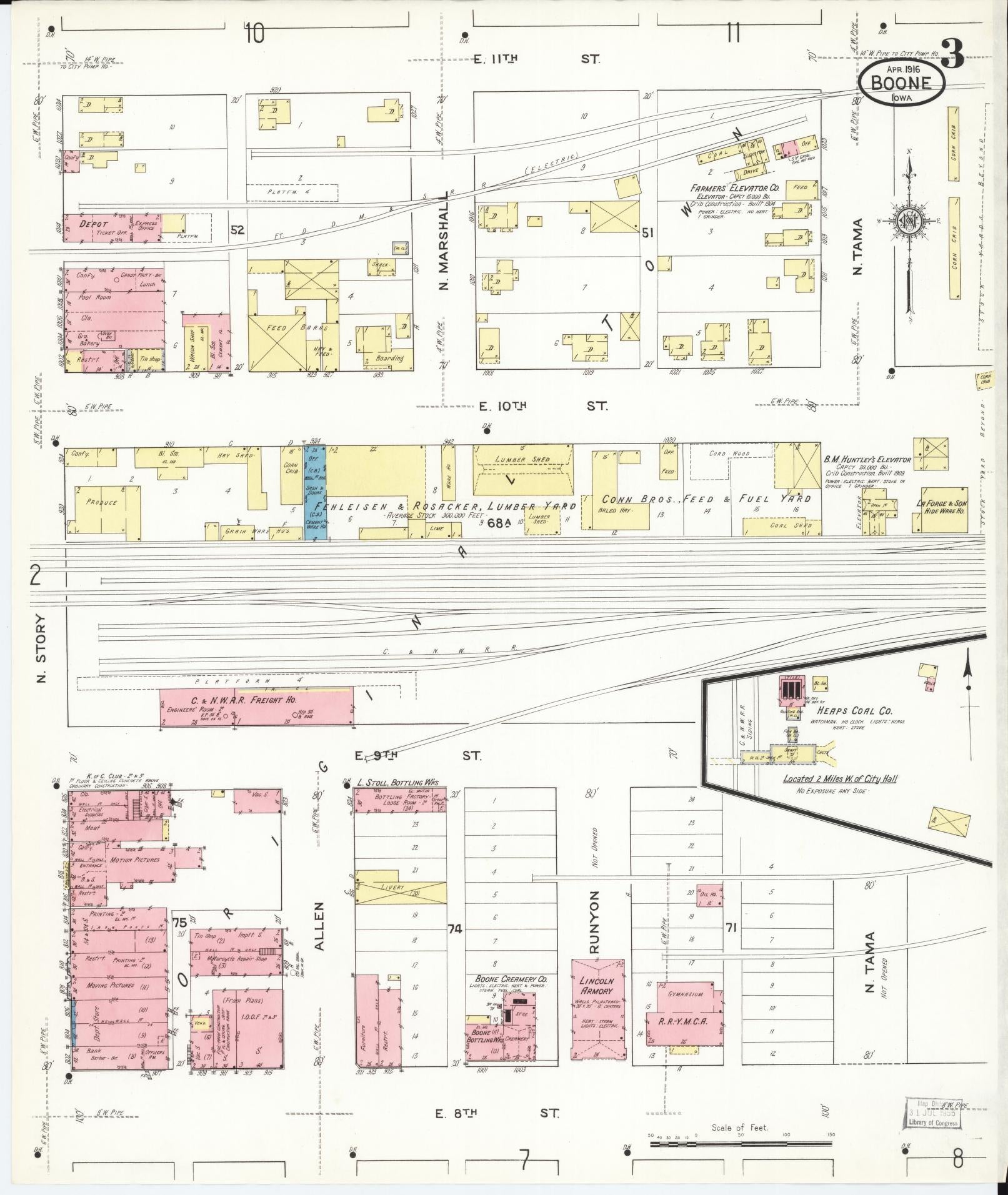 Sanborn Fire Insurance Map from Boone, Boone County, Iowa (1916), Sheet #0003 - Historic Sanborn Fire Insurance Map Print, vintage old map wall art