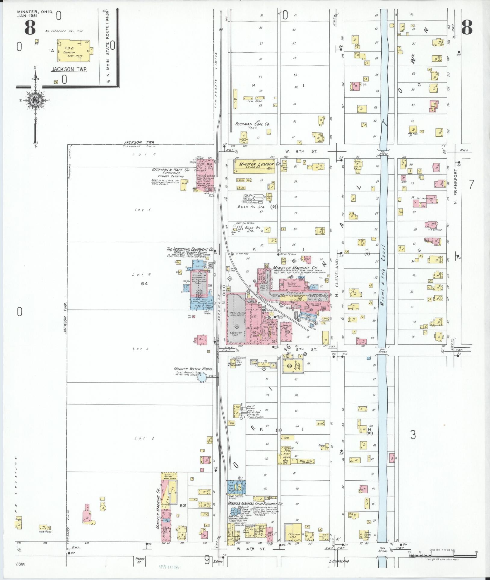 Sanborn Fire Insurance Map from Minster, Auglaize County, Ohio (1951), Sheet #0008 - Historic Sanborn Fire Insurance Map Print, vintage old map wall art, antique decor, genealogy gift, Ohio Ohio map