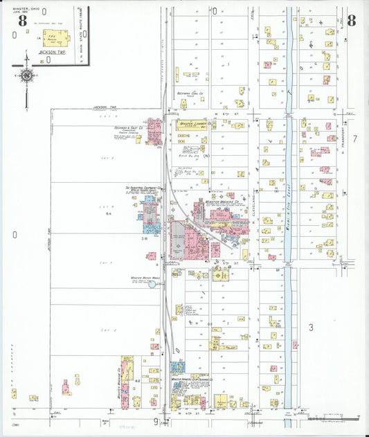 Sanborn Fire Insurance Map from Minster, Auglaize County, Ohio (1951), Sheet #0008 - Historic Sanborn Fire Insurance Map Print, vintage old map wall art, antique decor, genealogy gift, Ohio Ohio map