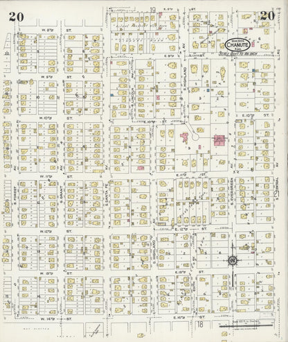 Sanborn Fire Insurance Map from Chanute, Neosho County, Kansas (1924), Sheet #0020 - Complete Map Set gallery image, historic Sanborn map, vintage wall art, Kansas Kansas