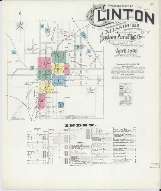 Sanborn Fire Insurance Map from Clinton, Henry County, Missouri (1896), Sheet #0001 - Historic Sanborn Fire Insurance Map Print, vintage old map wall art, antique decor, genealogy gift, Missouri Missouri map