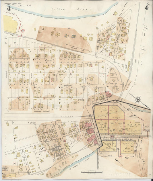 Sanborn Fire Insurance Map from Marked Tree, Poinsett County, Arkansas (1941), Sheet #0004 - Historic Sanborn Fire Insurance Map Print, vintage old map wall art, antique decor, genealogy gift, Arkansas Arkansas map