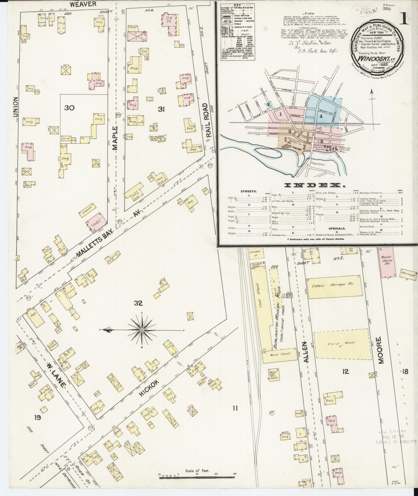 Sanborn Fire Insurance Map from Winooski, Chittenden County, Vermont. (1889) – Historic Sanborn Fire Insurance Map Print