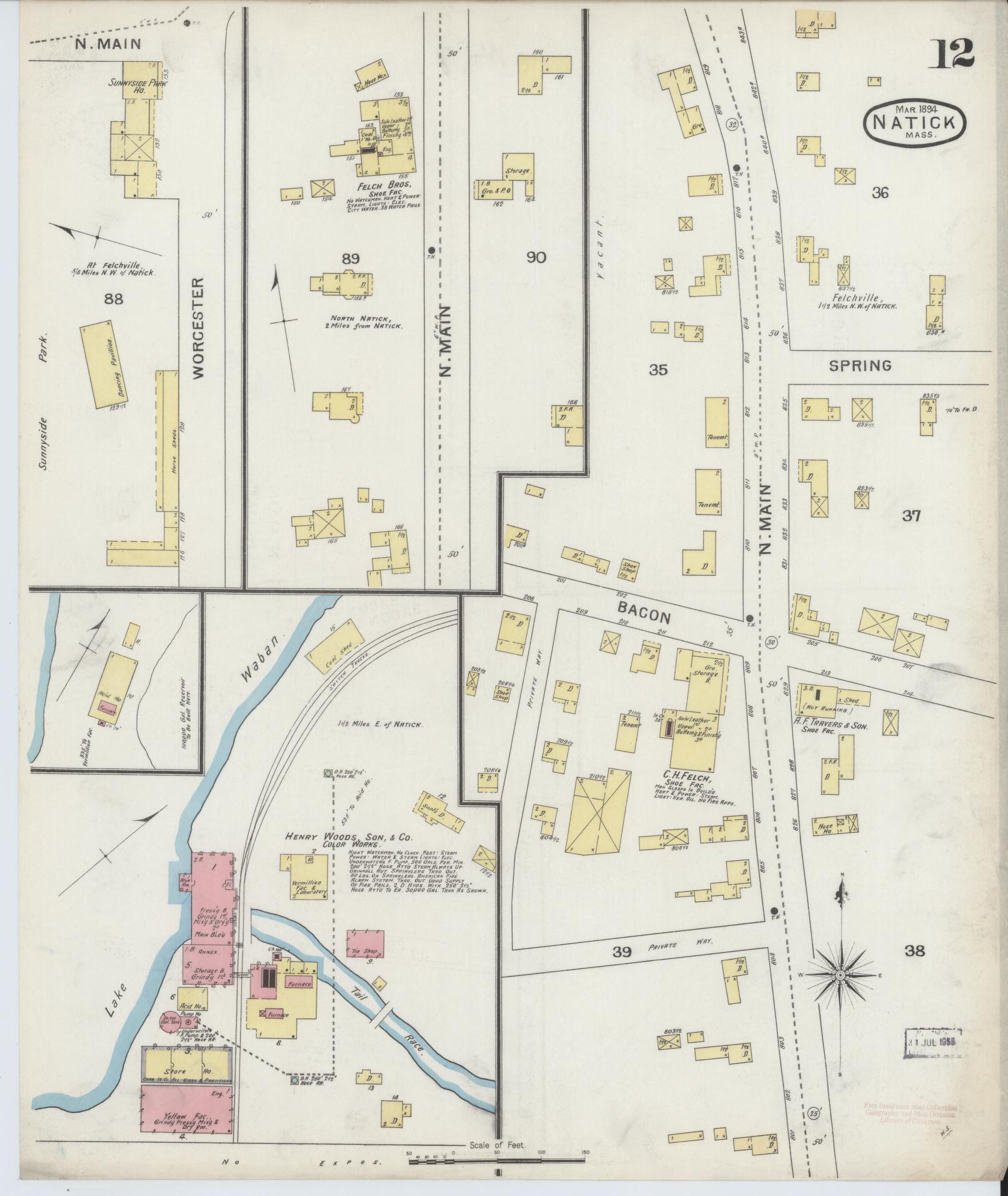 Sanborn Fire Insurance Map from Natick, Middlesex County, Massachusetts (1894), Sheet #0012 - Complete Map Set gallery image, historic Sanborn map, vintage wall art, Massachusetts Massachusetts