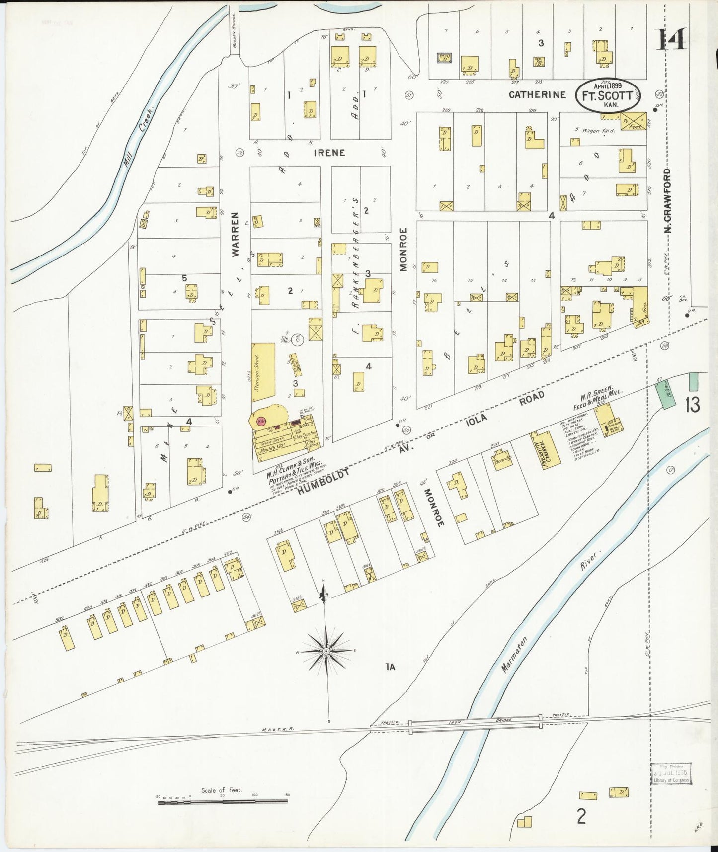 Sanborn Fire Insurance Map from Fort Scott, Bourbon County, Kansas (1899), Sheet #0014 - Complete Map Set gallery image, historic Sanborn map, vintage wall art, Kansas Kansas