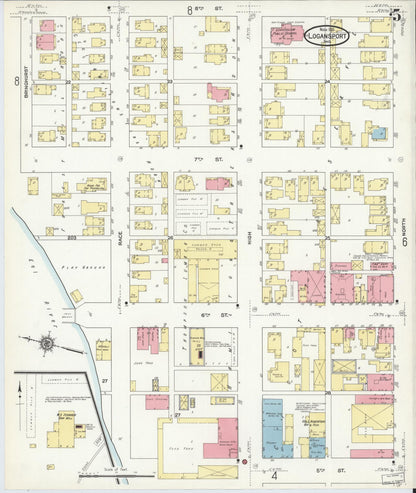 Sanborn Fire Insurance Map from Logansport, Cass County, Indiana (1911), Sheet #0005 - Historic Sanborn Fire Insurance Map Print, vintage old map wall art, antique decor, genealogy gift, Indiana Indiana map