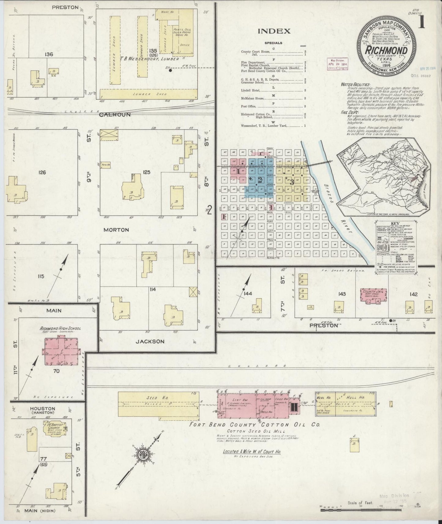Sanborn Fire Insurance Map from Richmond, Fort Bend County, Texas. (1914) – Historic Sanborn Fire Insurance Map Print