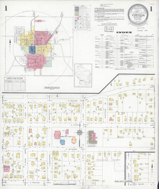 Sanborn Fire Insurance Map from Viroqua, Vernon County, Wisconsin (1933), Sheet #0001 - Historic Sanborn Fire Insurance Map Print, vintage old map wall art, antique decor, genealogy gift, Wisconsin Wisconsin map