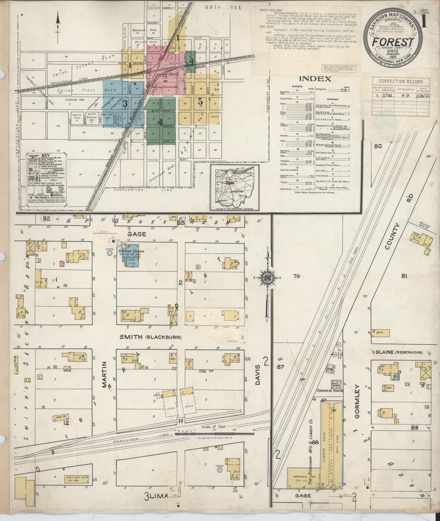 Sanborn Fire Insurance Map from Forest, Hardin County, Ohio (1932), Sheet #0001 - Historic Sanborn Fire Insurance Map Print, vintage old map wall art, antique decor, genealogy gift, Ohio Ohio map