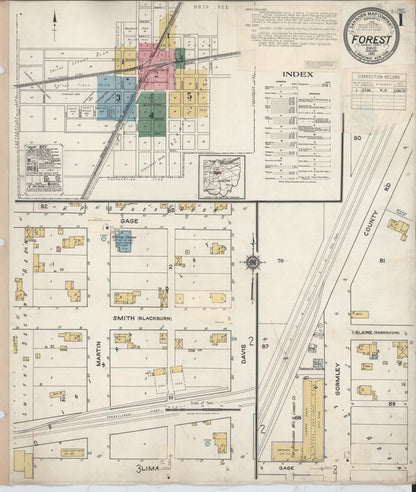 Sanborn Fire Insurance Map from Forest, Hardin County, Ohio (1932), Sheet #0001 - Historic Sanborn Fire Insurance Map Print, vintage old map wall art, antique decor, genealogy gift, Ohio Ohio map