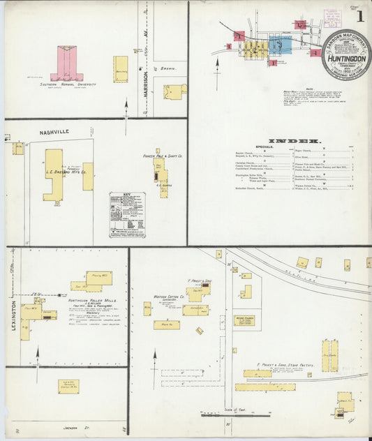 Sanborn Fire Insurance Map from Huntingdon, Carroll County, Tennessee (1905), Sheet #0001 - Historic Sanborn Fire Insurance Map Print, vintage old map wall art, antique decor, genealogy gift, Tennessee Tennessee map