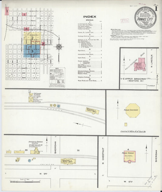 Sanborn Fire Insurance Map from Pawnee City, Pawnee County, Nebraska (1909), Sheet #0001 - Historic Sanborn Fire Insurance Map Print, vintage old map wall art, antique decor, genealogy gift, Nebraska Nebraska map