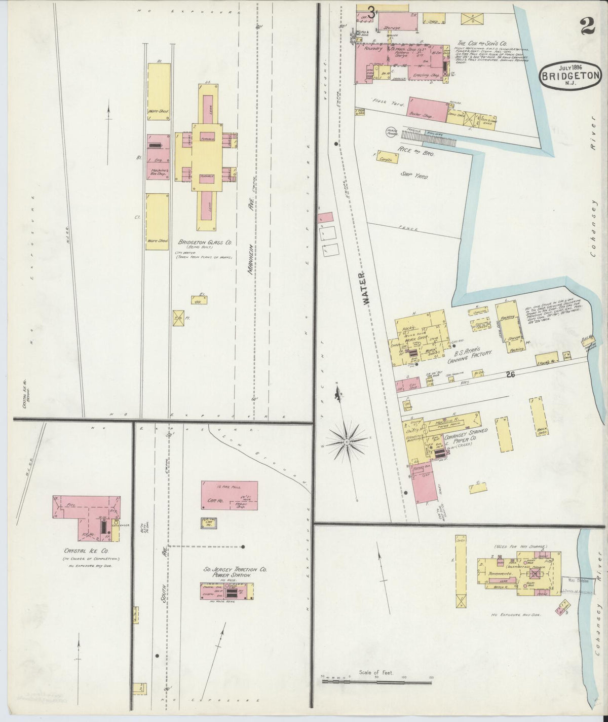 Sanborn Fire Insurance Map from Bridgeton, Cumberland County, New Jersey (1896), Sheet #0002 - Complete Map Set gallery image, historic Sanborn map, vintage wall art, New Jersey New Jersey
