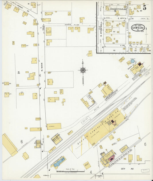 Sanborn Fire Insurance Map from Dawson, Terrell County, Georgia (1920), Sheet #0005 - Historic Sanborn Fire Insurance Map Print, vintage old map wall art, antique decor, genealogy gift, Georgia Georgia map