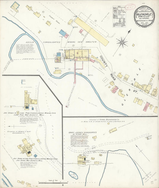 Sanborn Fire Insurance Map from Glendale, Beaverhead County, Montana (1891), Sheet #0001 - Historic Sanborn Fire Insurance Map Print, vintage old map wall art, antique decor, genealogy gift, Montana Montana map