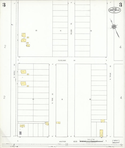 Sanborn Fire Insurance Map from Montebello, Los Angeles County, California (1925), Sheet #0003 - Historic Sanborn Fire Insurance Map Print, vintage old map wall art, antique decor, genealogy gift, California California map
