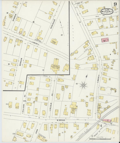 Sanborn Fire Insurance Map from Westerly, Washington County, Rhode Island (1896), Sheet #0009 - Complete Map Set gallery image, historic Sanborn map, vintage wall art, Rhode Island Rhode Island