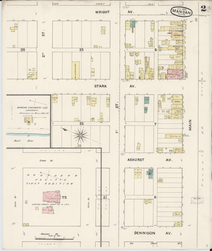 Sanborn Fire Insurance Map from Mandan, Morton County, North Dakota (1888), Sheet #0002 - Complete Map Set gallery image, historic Sanborn map, vintage wall art, North Dakota North Dakota