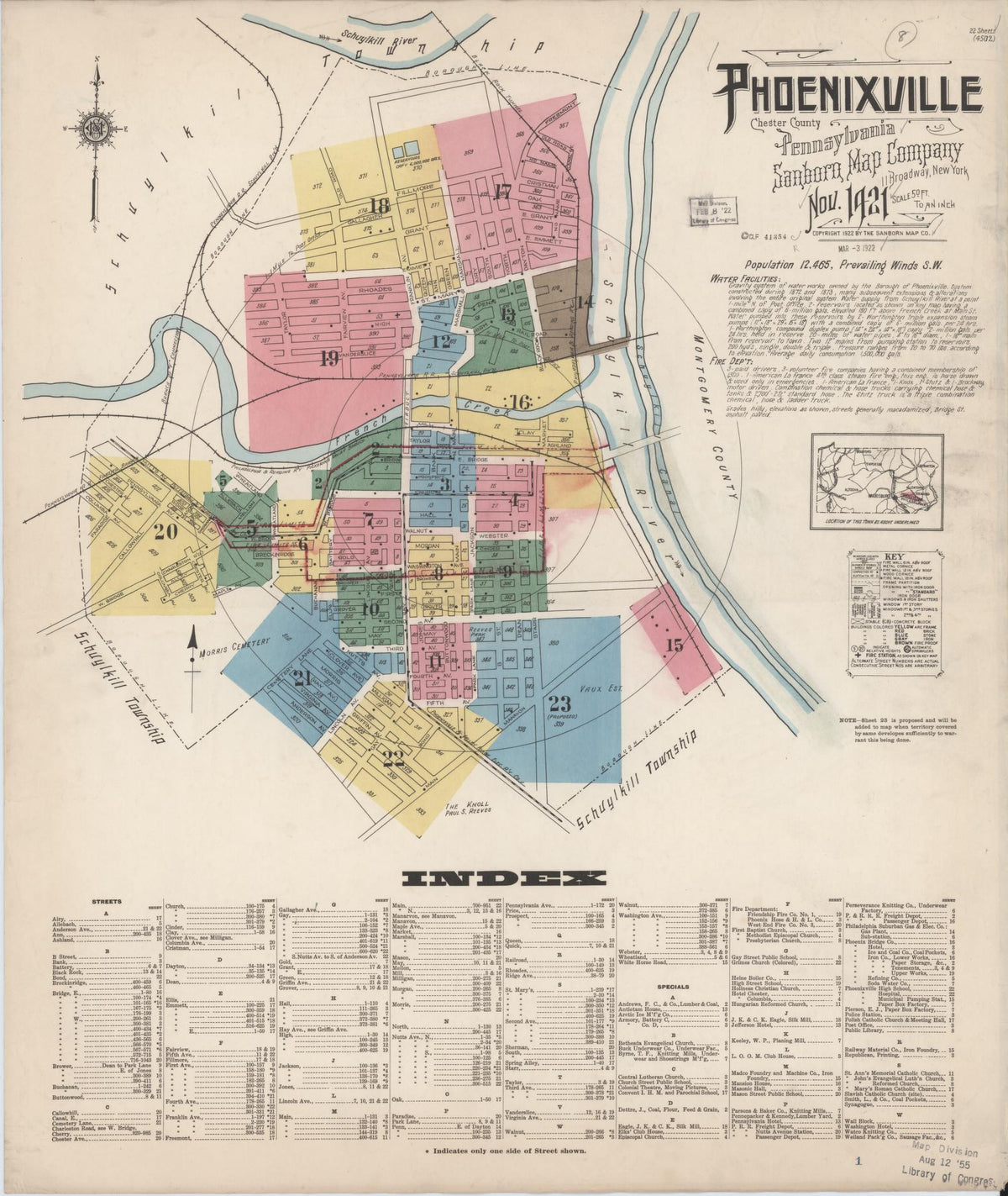 Sanborn Fire Insurance Map from Phoenixville, Chester County, Pennsylvania (1921), Sheet #0001 - Complete Map Set gallery image, historic Sanborn map, vintage wall art, Pennsylvania Pennsylvania