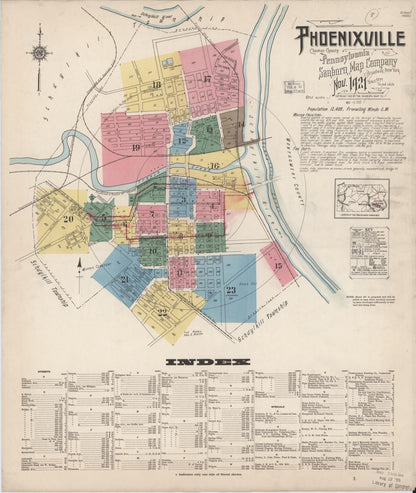 Sanborn Fire Insurance Map from Phoenixville, Chester County, Pennsylvania (1921), Sheet #0001 - Complete Map Set gallery image, historic Sanborn map, vintage wall art, Pennsylvania Pennsylvania