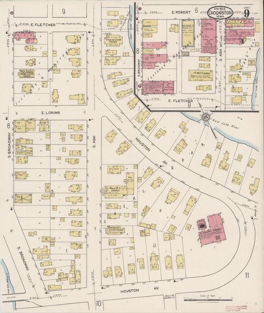 Sanborn Fire Insurance Map from Crookston, Polk County, Minnesota (1922), Sheet #0009 - Historic Sanborn Fire Insurance Map Print, vintage old map wall art, antique decor, genealogy gift, Minnesota Minnesota map