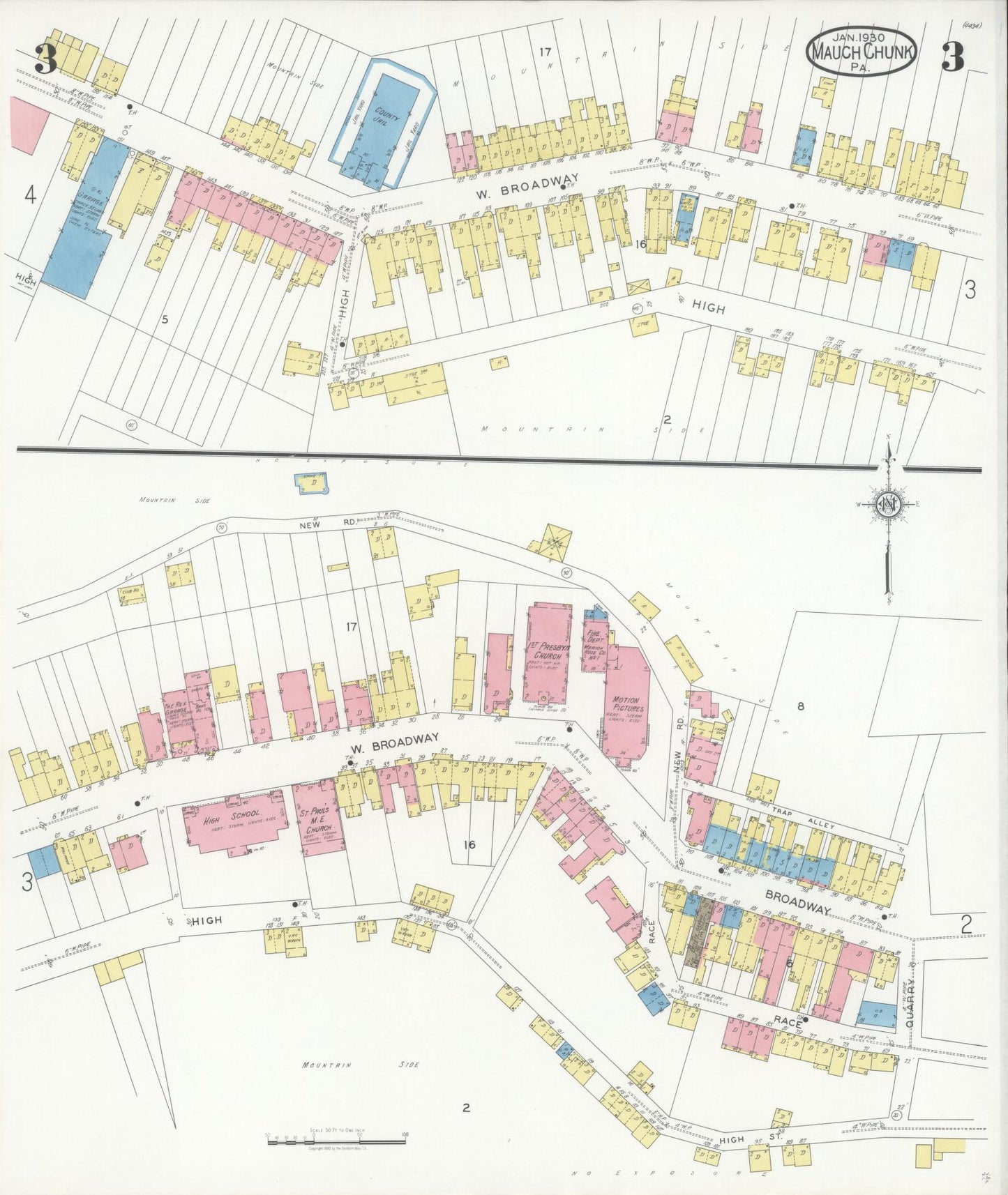 Sanborn Fire Insurance Map from Mauch Chunk, Carbon County, Pennsylvania (1930), Sheet #0003 - Historic Sanborn Fire Insurance Map Print, vintage old map wall art, antique decor, genealogy gift, Pennsylvania Pennsylvania map