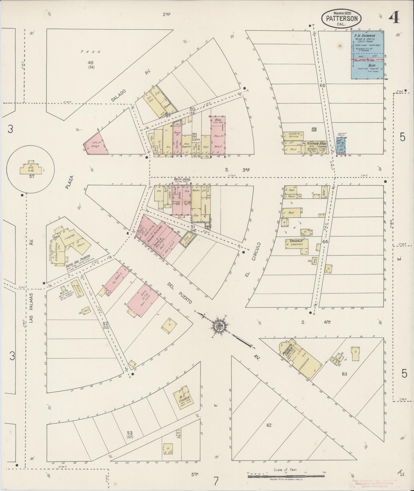 Sanborn Fire Insurance Map from Patterson, Stanislaus County, California (1920), Sheet #0004 - Complete Map Set gallery image, historic Sanborn map, vintage wall art, California California