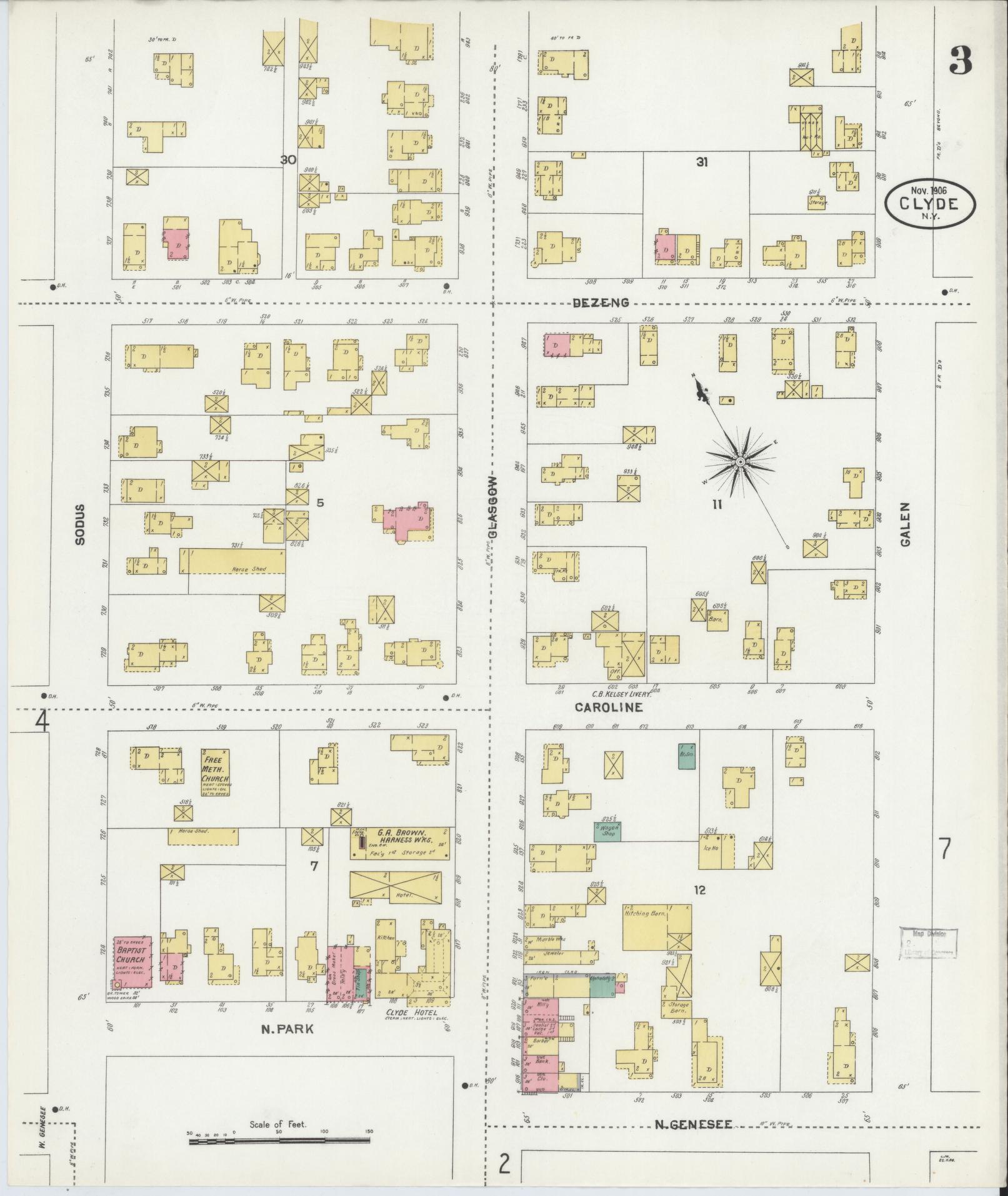 Sanborn Fire Insurance Map from Clyde, Wayne County, New York (1906), Sheet #0003 - Complete Map Set gallery image, historic Sanborn map, vintage wall art, New York New York