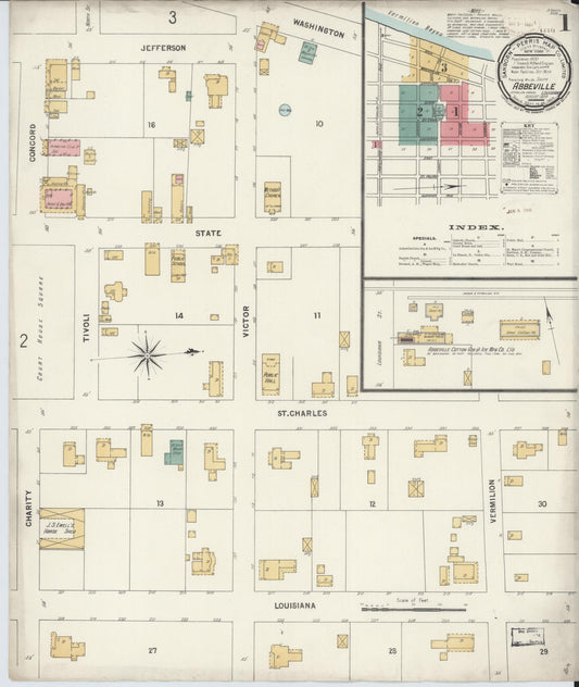 Sanborn Fire Insurance Map from Abbeville, Vermilion Parish, Louisiana (1899), Sheet #0001 - Complete Map Set gallery image, historic Sanborn map, vintage wall art, Louisiana Louisiana