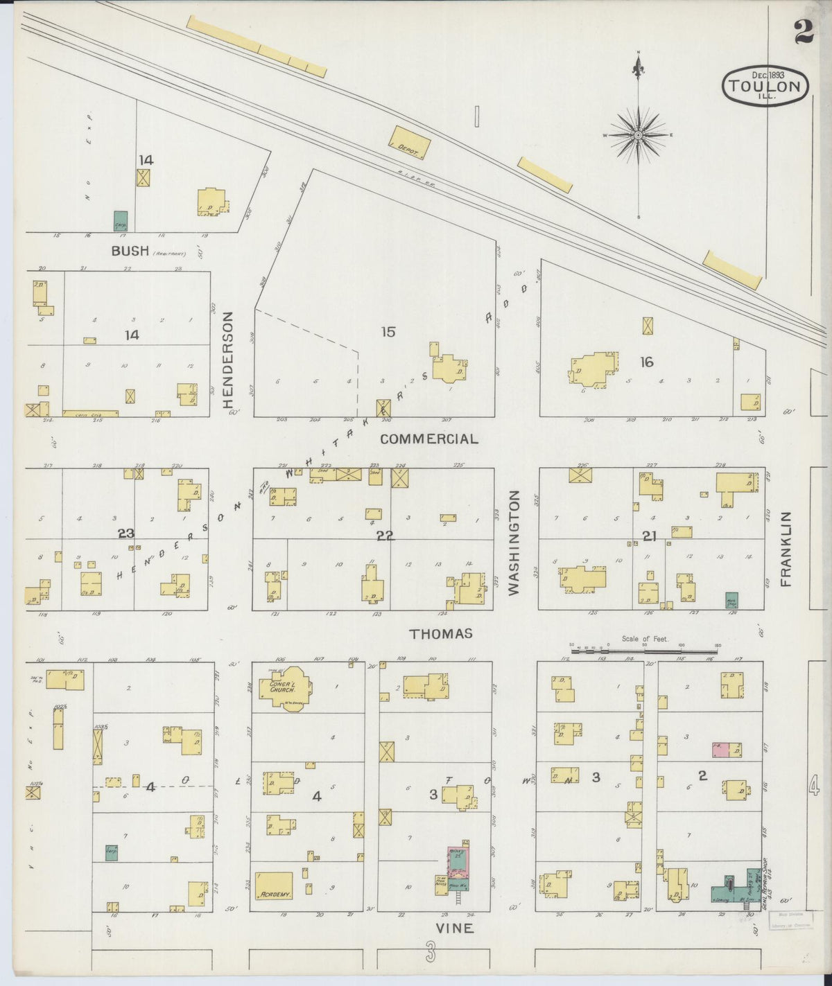 Sanborn Fire Insurance Map from Toulon, Stark County, Illinois (1893), Sheet #0002 - Historic Sanborn Fire Insurance Map Print, vintage old map wall art, antique decor, genealogy gift, Illinois Illinois map
