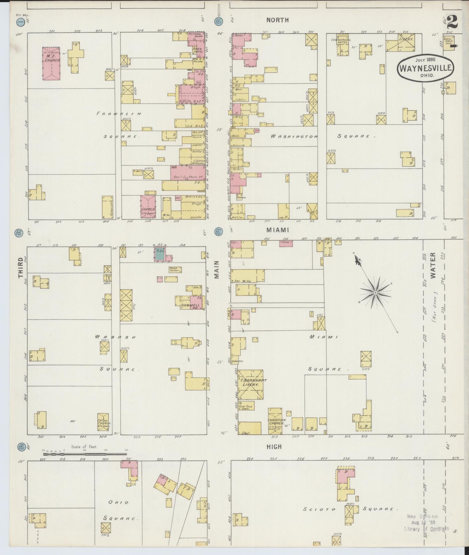 Sanborn Fire Insurance Map from Waynesville, Warren County, Ohio (1895), Sheet #0002 - Historic Sanborn Fire Insurance Map Print, vintage old map wall art, antique decor, genealogy gift, Ohio Ohio map
