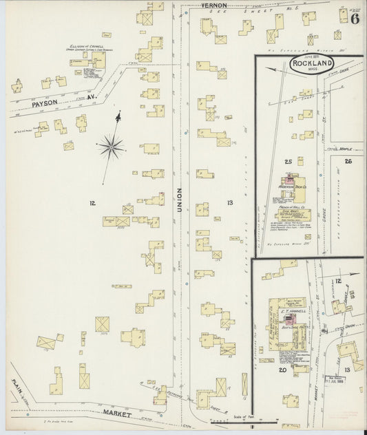 Sanborn Fire Insurance Map from Rockland, Plymouth County, Massachusetts (1891), Sheet #0006 - Historic Sanborn Fire Insurance Map Print, vintage old map wall art, antique decor, genealogy gift, Massachusetts Massachusetts map