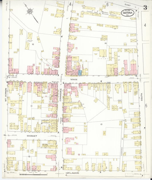 Sanborn Fire Insurance Map from Smyrna, Kent County, Delaware (1915), Sheet #0003 - Historic Sanborn Fire Insurance Map Print, vintage old map wall art, antique decor, genealogy gift, Delaware Delaware map